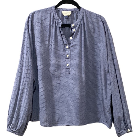 Universal Thread Blue Semi-Sheer Embroidered 100% Cotton Peasant Blouse Size LG - Picture 1 of 11